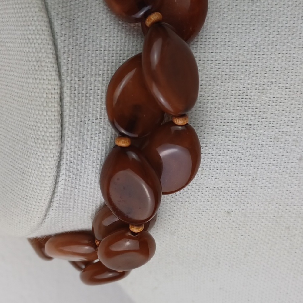 Vintage Style Burnt Carmel DBL Layer Glass Bead Choker Necklace - Picture 12 of 14